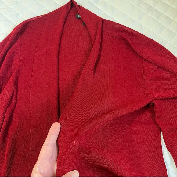 Eileen Fisher Open Front Viscose & Nylon Cardigan Red Size Medium - Picture 8 of 9